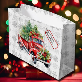 Vintager Red Truck Individuelle Name Tag Weihnacht Große Geschenktüte