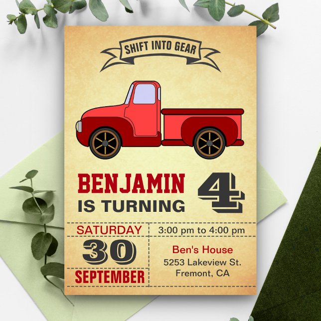 Vintager Red Truck Kindergeburtstag Party Einladun Einladung (Von Creator hochgeladen)