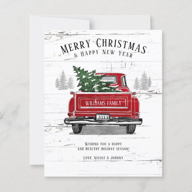 Vintager Red Truck Merche Weihnachtskarte (Vorderseite)