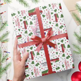 Vintager Red Truck mit Baumweihnachtsfest Geschenkpapier