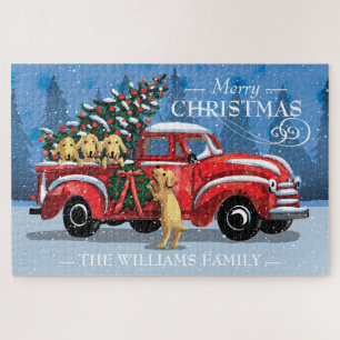 Vintager Red Truck mit Hunden Familienname Lg