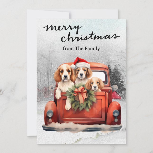 Vintager Red Truck mit Hunden Weihnachten (Vorderseite)