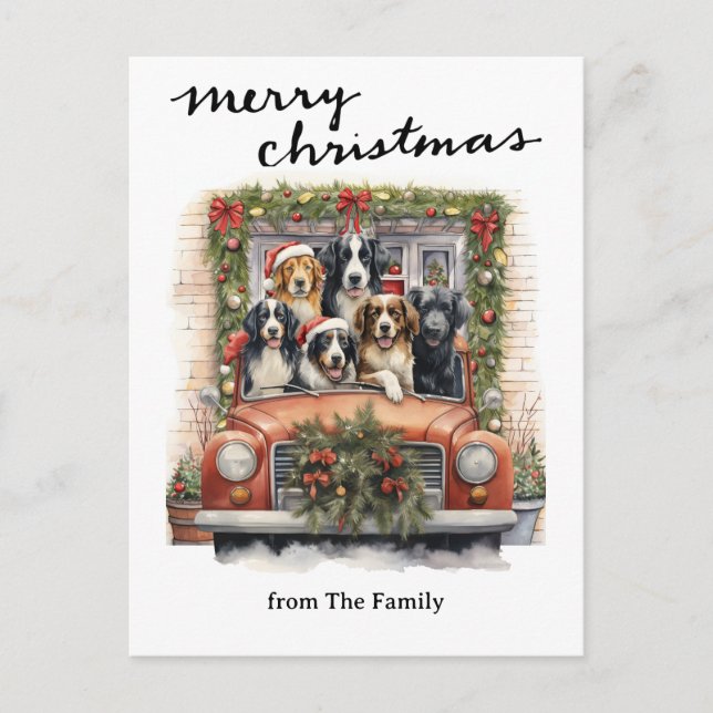 Vintager Red Truck mit Hunden Weihnachten (Vorderseite)