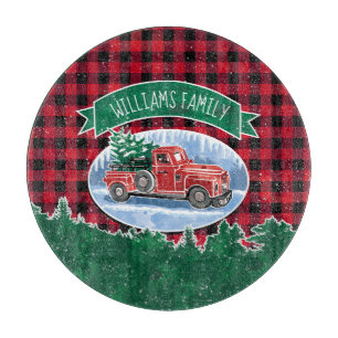Vintager Red Truck Red Buffalo Kariertes Weihnacht Schneidebrett
