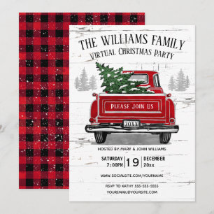 Vintager Red Truck Rustic Virtual Christmas Party Einladung