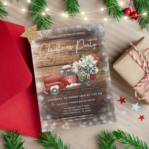 Vintager Red Truck Rustikales Weihnachtsfest Party Feiertagspostkarte