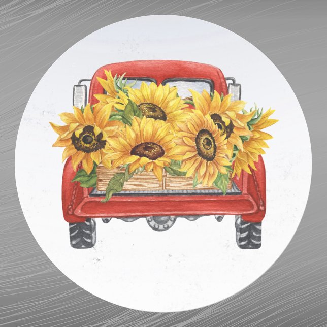 Vintager Red Truck Sonnenblumen Cargo Runder Aufkleber (Von Creator hochgeladen)