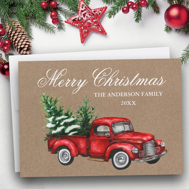 Vintager Red Truck Weihnachten Kraft (Customize to change text size or text style.)