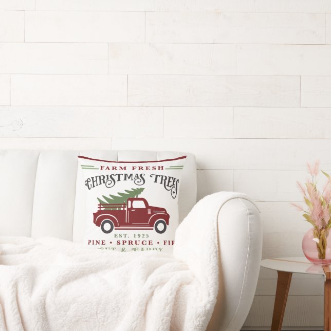 Vintager Red Truck Weihnachtsbaum Kissen (Liege)