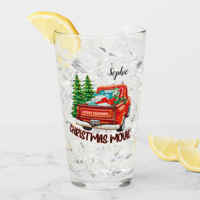 Vintager Red Truck Weihnachtsfilm Glas (Vorderseite Ice)