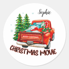 Vintager Red Truck Weihnachtsfilm Runder Aufkleber