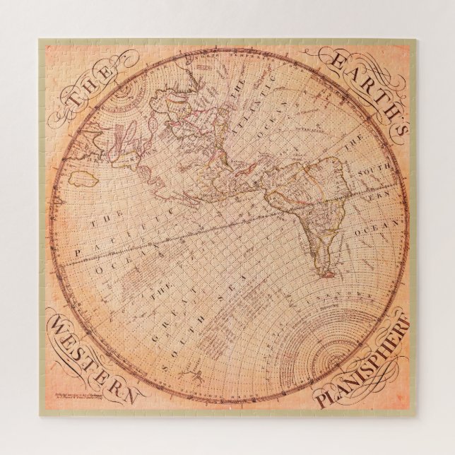 Vintager Reddish 1757 Map Earth Western Hemisphäre (Vertikal)