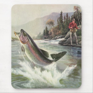 Vintager Regenbogenforellenfisch, Fischfang Mousepad