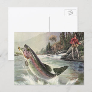 Vintager Regenbogenforellenfisch, Fischfang Postkarte
