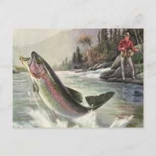 Vintager Regenbogenforellenfisch, Fischfang Postkarte