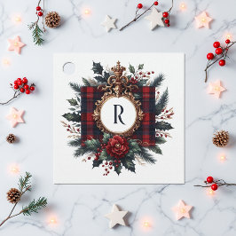 Vintager Reiher Kariertes Wappen Monogramm Urlaub Geschenkanhänger