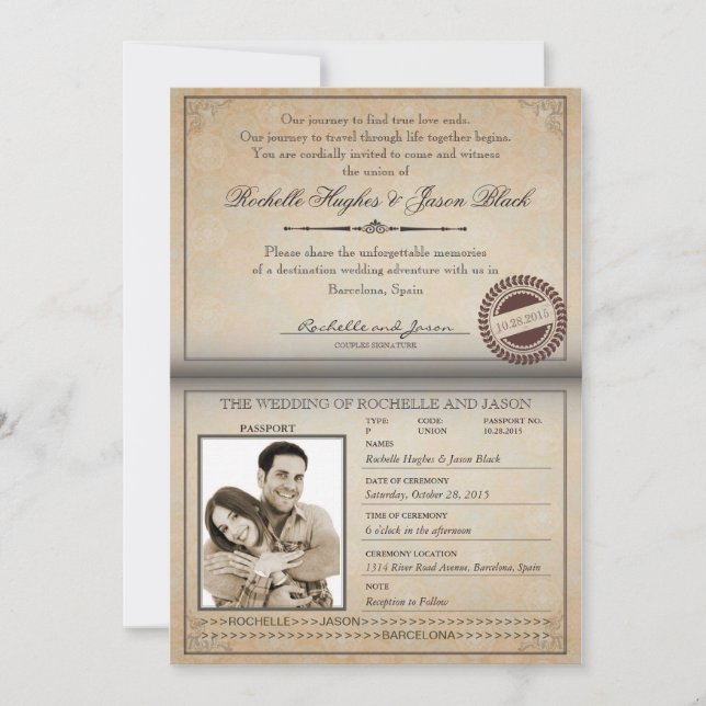 Vintager Reisepass Einladung (Vorderseite)