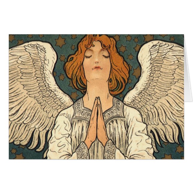 Vintager religiöser Engel Gebet mit Goldstars (Vorderseite (Horizontal))