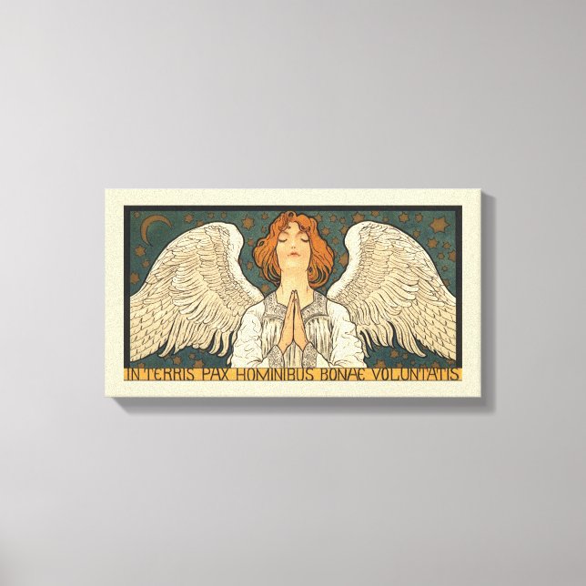 Vintager religiöser Engel Gebet mit Goldstars Leinwanddruck (Vorderseite)