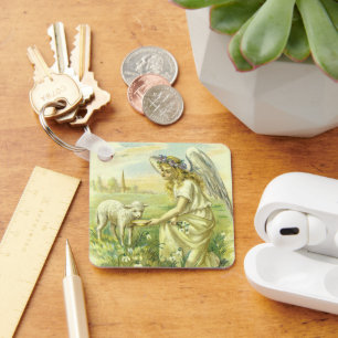 Vintager religiöser Osterngel mit Lamm Viktorianis Schlüsselanhänger