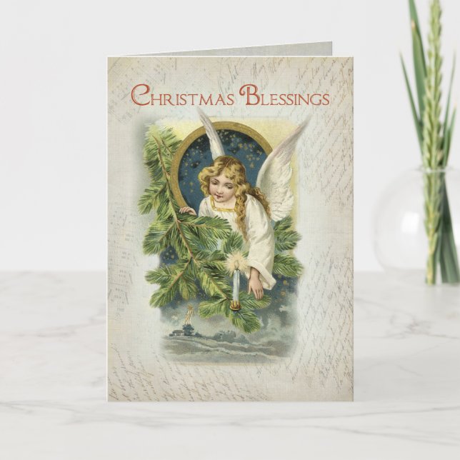 Vintager religiöser Weihnachtsengel Feiertagskarte (Vorderseite)
