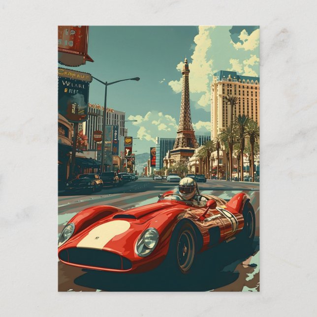 Vintager Rennwagen in Las Vegas Postkarte (Vorderseite)