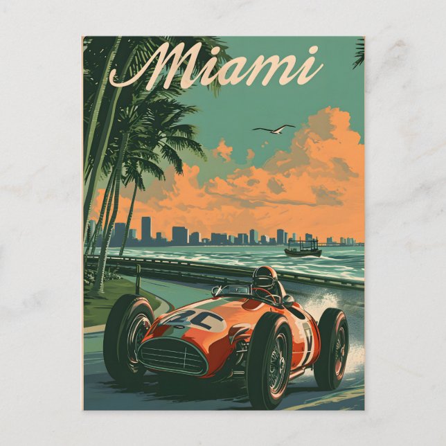 Vintager Rennwagen in Miami Postkarte (Vorderseite)
