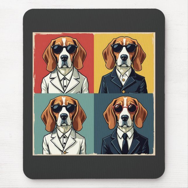 Vintager Rerto Beagle Dog 70er Style Sonnenbrille Mousepad (Vorne)