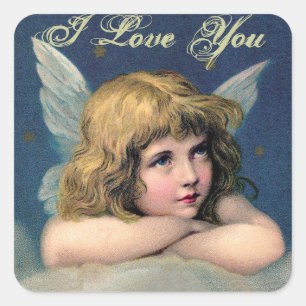 Vintager Restangel - I Liebe You- Square Stickers
