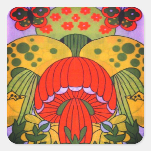Vintager Retro 60er Hippie-Pilz-Aufkleber Quadratischer Aufkleber (Vorderseite)