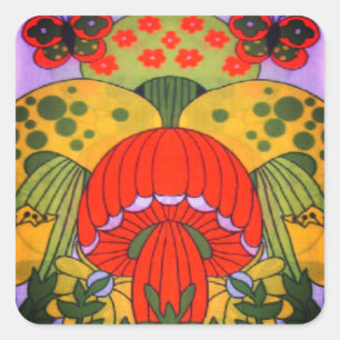 Vintager Retro 60er Hippie-Pilz Druckaufkleber Quadratischer Aufkleber
