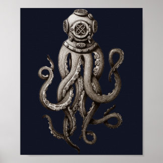 Vintager Retro-Anzug Octopus Grafikdesign Poster