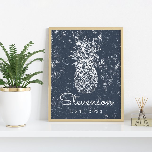 Vintager Retro Beach Ananas Familienname Poster (Von Creator hochgeladen)
