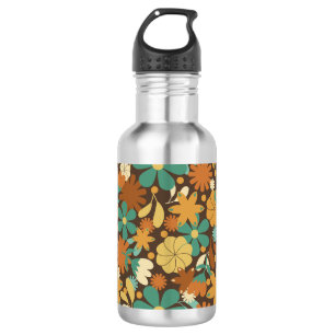 Vintager Retro-Blume-Power in Braun Edelstahlflasche