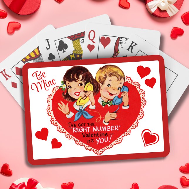 Vintager Retro Boy Girl Valentinstag Spielkarten (Vintage Retro Boy Girl Valentine's Day Playing Cards)