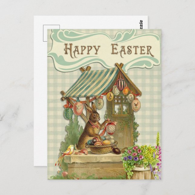 Vintager Retro-Bunny mit Ostereiern Postkarte (Vorne/Hinten)