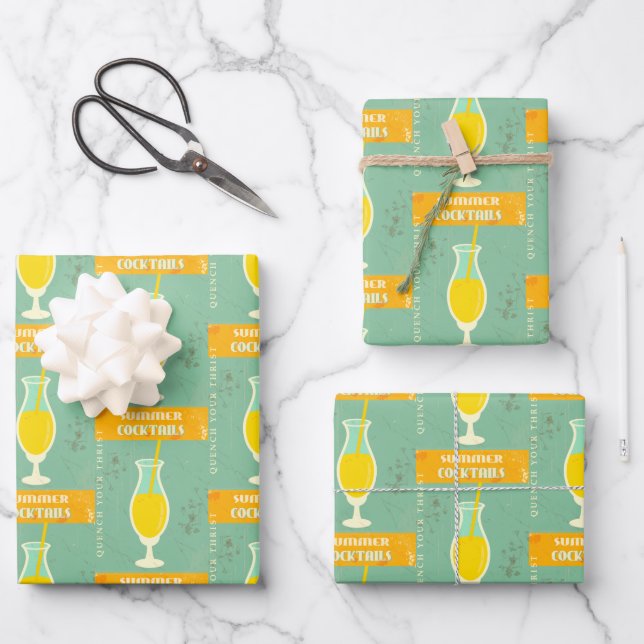 Vintager Retro-Cocktail im Sommer Geschenkpapier Set (Vorderseite)