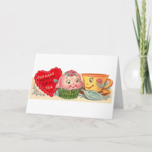 Vintager Retro-Cupcake und Teacup Valentinstag Feiertagskarte