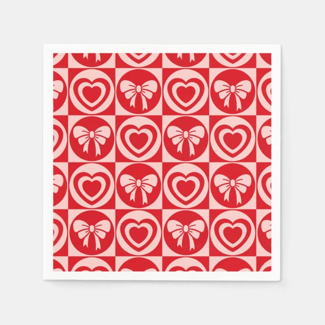 Vintager Retro-Herz und Bows-Valentinstag Serviette (Vorderseite)