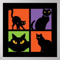 Vintager Retro Hexe Schwarzes Katzen Halloween Pop