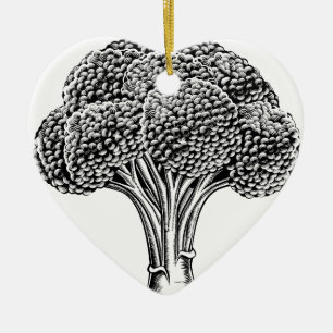 Vintager retro Holzschnittbrokkoli Keramik Ornament