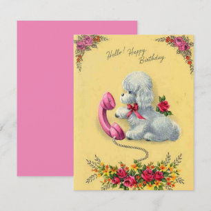 Vintager Retro Hund am Telefon glücklich Geburtsta Karte