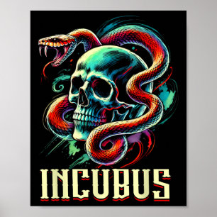 Vintager Retro-Inkubus-Schädel und Schlange Hallow Poster