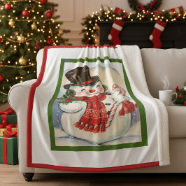 Vintager Retro Jolly Snowman in Top Hat Sherpadecke