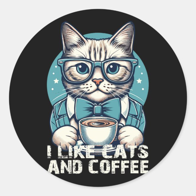 Vintager Retro-Katzenkaffee Runder Aufkleber (Vorderseite)