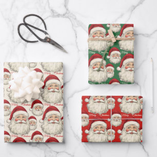 Vintager Retro lächelnd Santa Face Geschenkpapier Set