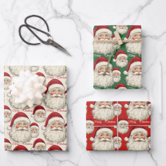 Vintager Retro lächelnd Santa Face Geschenkpapier Set