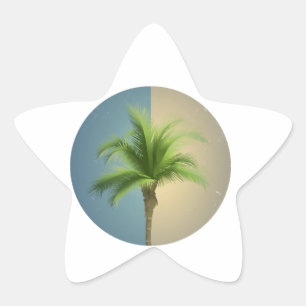 Vintager Retro Palm Tree Türkis Blaue Creme Sepia Stern-Aufkleber