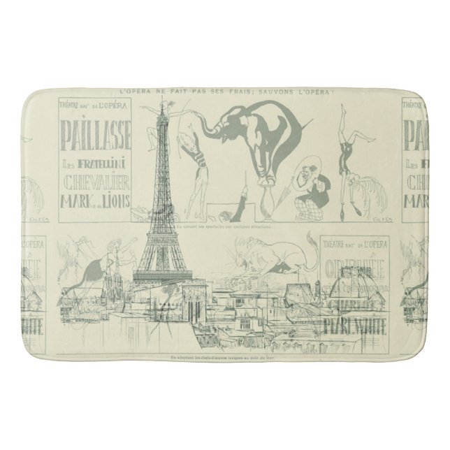 Vintager Retro Paris-Zirkus-Eiffel-Turm-Designer Badematte (Vorderseite)