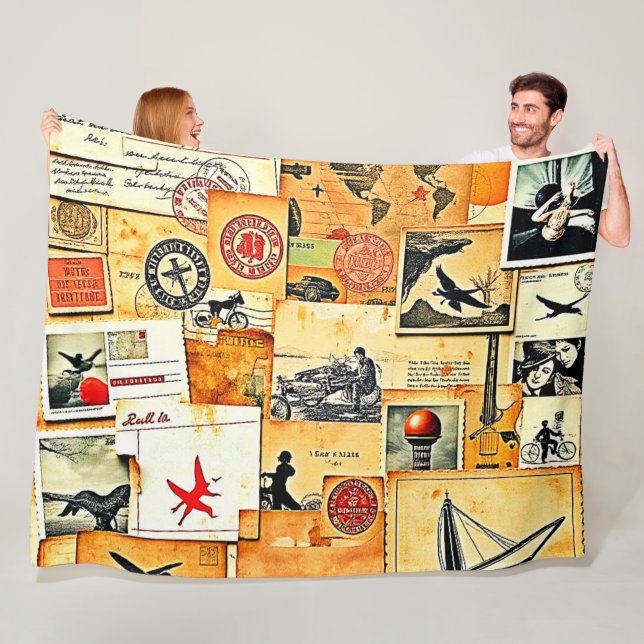 Vintager Retro Postkartenmix Fleecedecke (Beispiel)